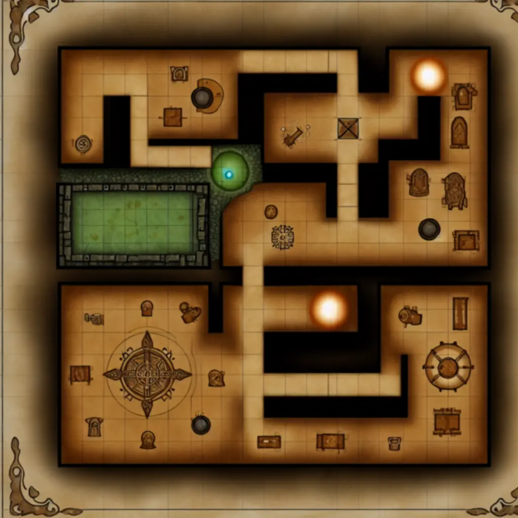 Mapa z losowo generowanymi pokojami i możliwymi połączeniami